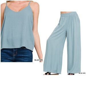Pants Set Wide Leg & Cami Blue Gray